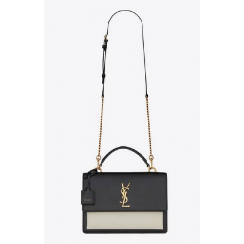 SAINT LAUREN SUNSET СРЕДНА ДРЪЖКА ОТ ГЛАДКА КОЖА 634723 ЧЕРНА