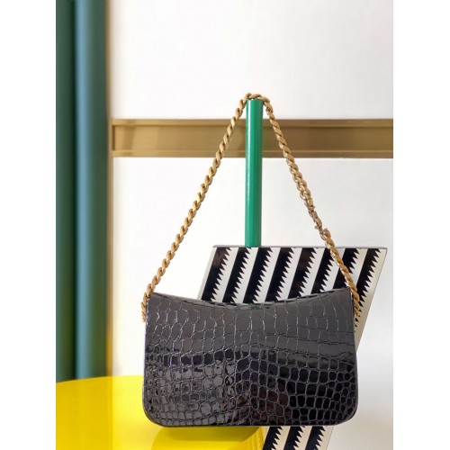 SAINT LAURENT CASSANDRA ОТ БЛЕСТЯЩА КОЖА С РЕЛЕФ В КРОКОДИЛСКА ТЕКСТИЛ Y642009 черен