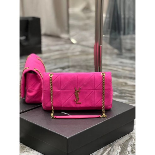SAINT LAURENT JAMIE ЧАНТА С СРЕДНА ВЕРИГА CARRE RIVE GAUCHE В АГНЕШКА КОЖА И ВЕЛУР 515821 ROSE