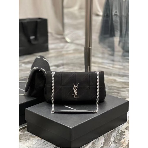 Чанта SAINT LAURENT JAMIE MEDIUM с верижка CARRE RIVE GAUCHE от агнешка кожа и велур 515821 черна