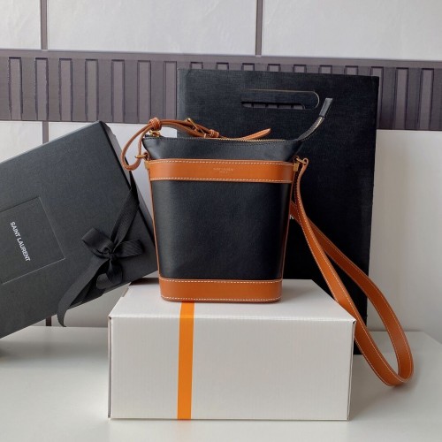 Малка чанта SAINT LAURENT KAIA от лъскава кожа Y821002 черно-кафяво