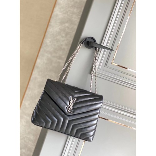 Чанта SAINT LAURENT LOULOU MEDIUM ОТ КОЖА MATELASSE 459749 в черно и антично сребро