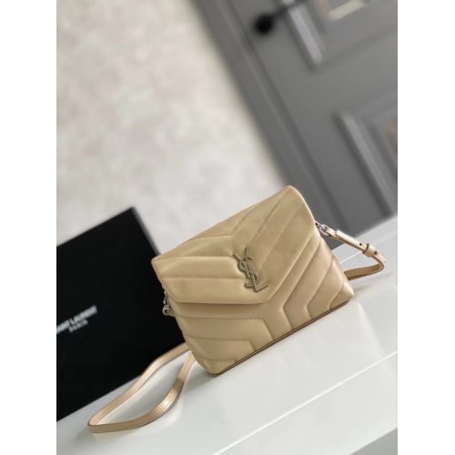 Малък дамски чанти SAINT LAURENT LOULOU от естествена кожа 467072 цвят слонова кост и антично сребро