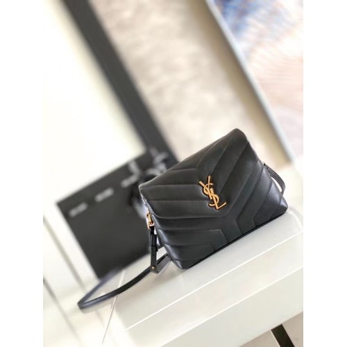 Малък часовник SAINT LAURENT LOULOU от естествена кожа 467072, черен и бронзов метален обков