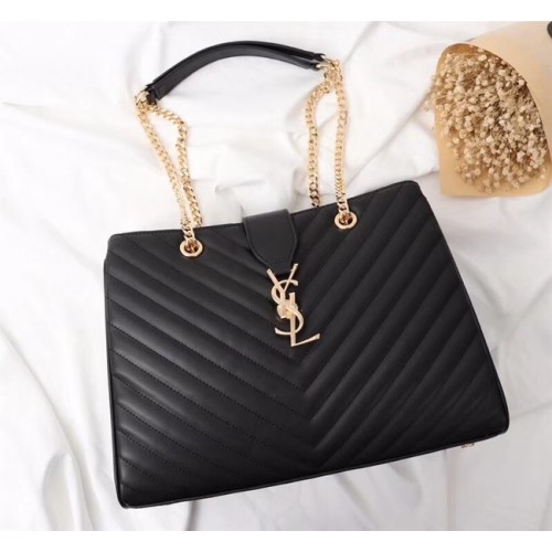 SAINT LAURENT Loulou Monogram екстра голяма ватирана кожена чанта за рамо 26587 черна