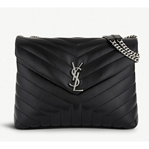 Чанта за рамо SAINT LAURENT Loulou Monogram от средна дебелина, ватирана от кожа, 74558, черна