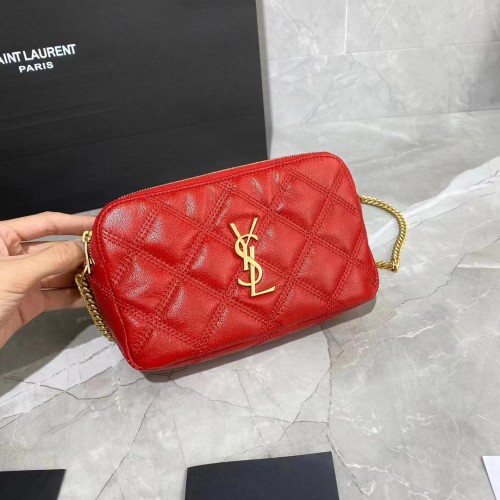 КОЖЕН ПОРТФЕЙЛ С МОНОГРАМНА ВЕРИЖКА SAINT LAURENT 655941 червен