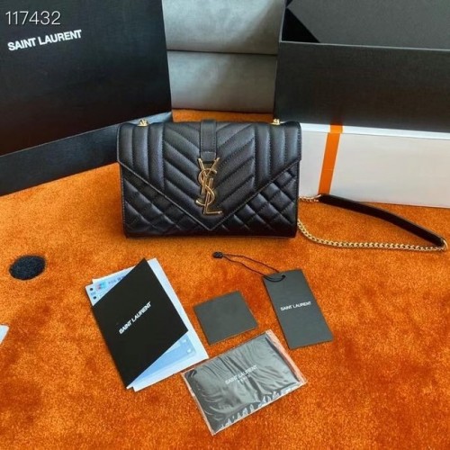 Портфейл с верижка и монограм Saint Laurent от релефна кожа с микс от прахообразни зърна 526286, черно и златисто