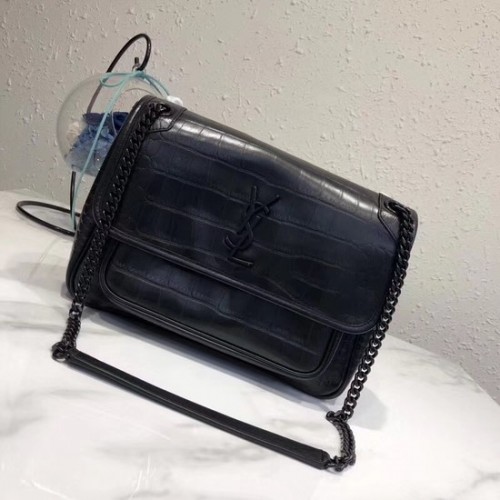 Чанта SAINT LAURENT Niki от средна дължина, релефна крокодилска кожа Cabas 498894 Черна