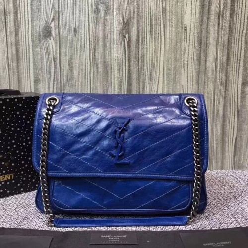 Чанта за рамо SAINT LAURENT Niki от кожа 61060 в синьо