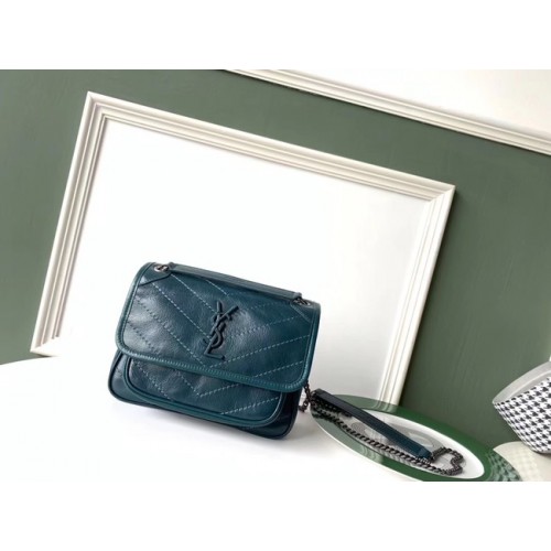 Чанта за през рамо SAINT LAURENT Niki от кожа 61060 небесно синьо