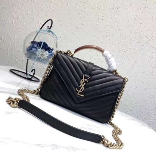 SAINT LAURENT Monogram College малка ватирана кожена чанта за рамо 5809 черна