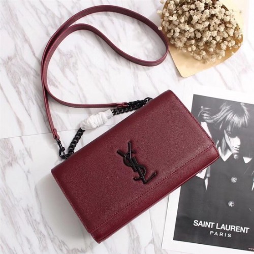 Чанта през рамо SAINT LAURENT Monogram Kate от кожа 26806 в бордо