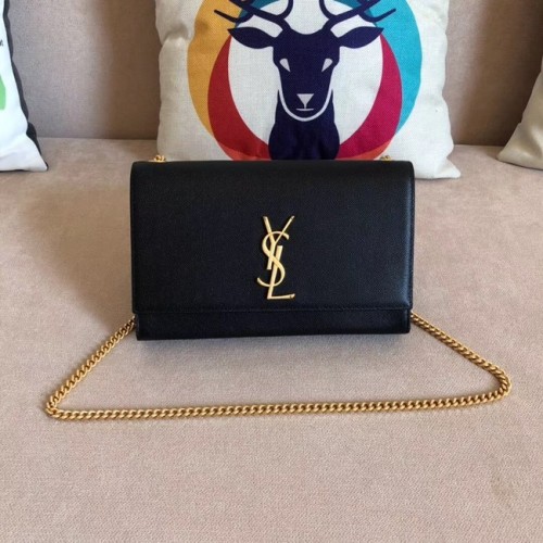 Чанта за рамо SAINT LAURENT Monogram Kate от средна кожа с камъчета 354021 черна