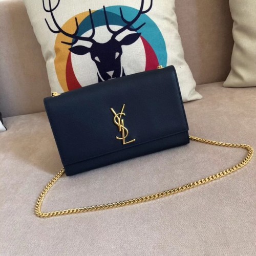 Чанта за рамо SAINT LAURENT Monogram Kate от кожа с камъчета, средна дължина, 354021, тъмносиня
