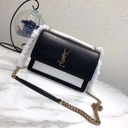 Чанта през рамо от кожа SAINT LAURENT Monogram Sunset средна големина 8001 Черно-бяла