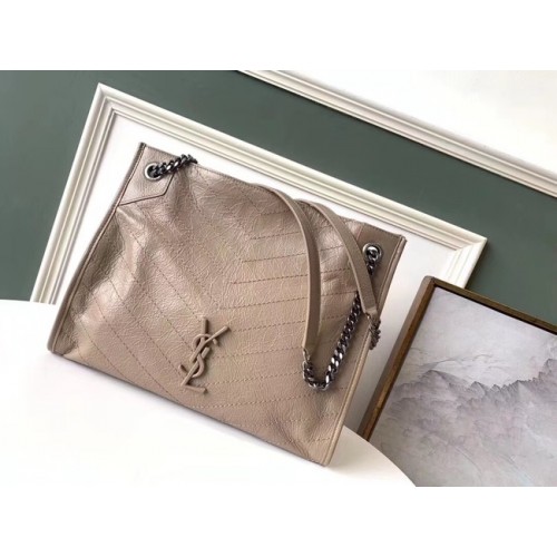 СРЕДНА ПАЗАРСКА ЧАНТА SAINT LAURENT NIKI ОТ НАМАЧКАНА ВИНТИДЖ КОЖА 5814 Кестен