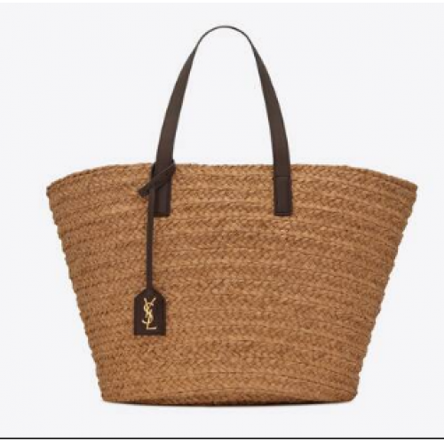 Чанта SAINT LAURENT PANIER СРЕДЕН ГОЛЯМ РОБ РАФИЯ 693242 СЛОНОВА КОСТ