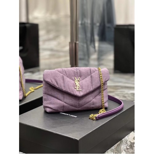 Чанта за играчки SAINT LAURENT PUFFER от плат и гладка кожа 620333, избелен люляк