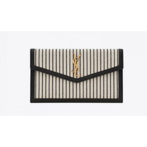 Чанта SAINT LAURENT UPTOWN от плат и гладка кожа 565739 кремаво-черно