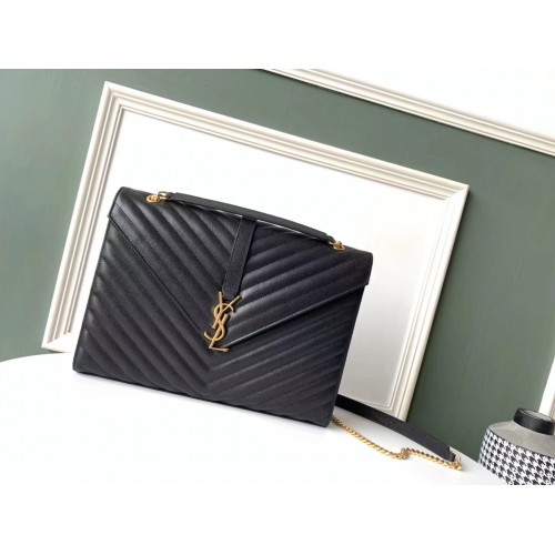 Кожена чанта за рамо SAINT LAURENT 392745 с черно-златисти елементи