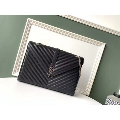 Кожена чанта за рамо SAINT LAURENT 392745 с черно и сребристо-тонирани хардуери