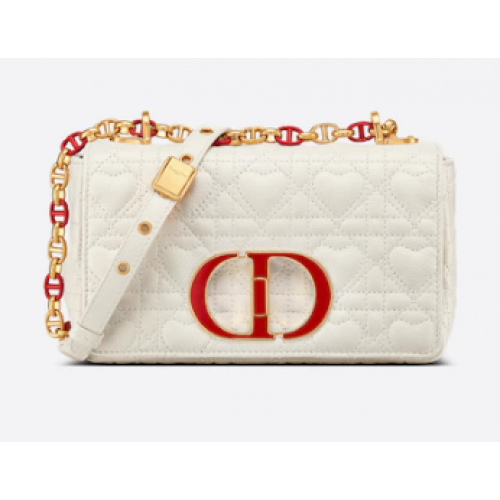 МАЛКА ЧАНТА DIORAMOUR DIOR CARO от телешка кожа Latte Cannage с мотив на сърце M9241WN