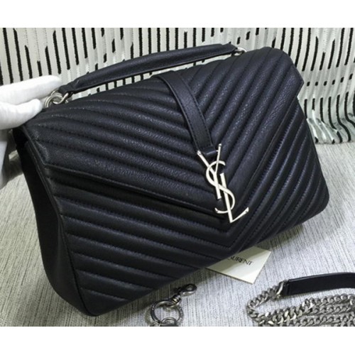 Чанта с капак от козя кожа Saint Laurent Classic Monogramme Y392737 Черна