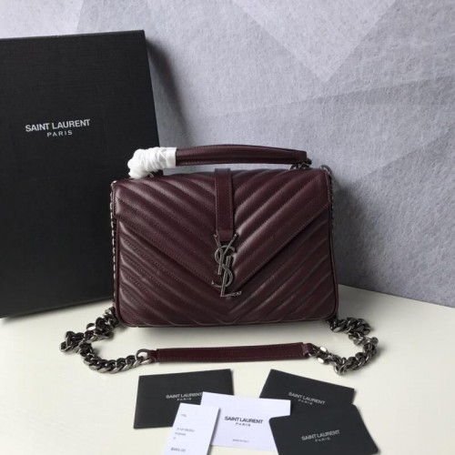Чанта с капак от козя кожа Saint Laurent Classic Monogramme Original Y392738 в бордо