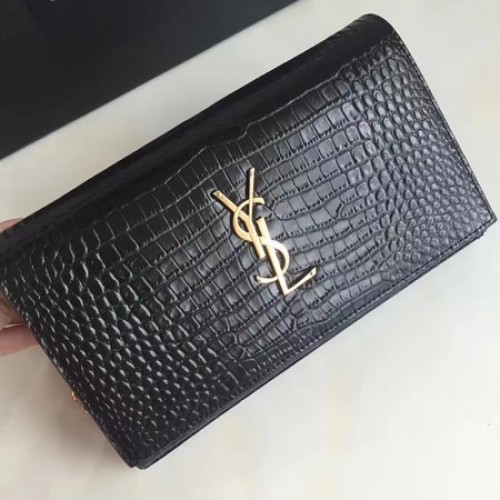 Мини чанта през рамо от кожа с крокодилска принтирана кройка Saint Laurent 360458 Черна