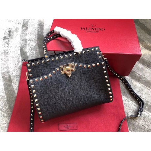 VALENTINO Candy Rockstud ватирана кожена чанта за рамо 0650 черна