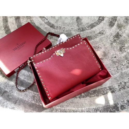 VALENTINO Candy Rockstud ватирана кожена чанта за рамо 0650L червена