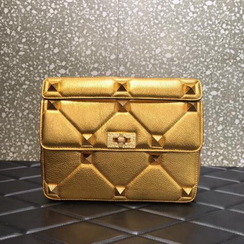 VALENTINO GARAVANI Чанта за рамо от зърнеста телешка кожа 2B0I60 златиста