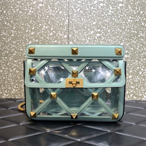 VALENTINO GARAVANI Чанта за през рамо с верижка и мека овча кожа Roman Stud WW2B0I60B, светлосиня