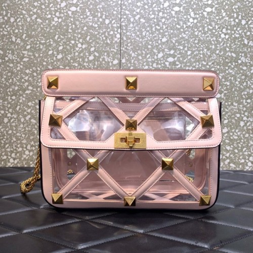 VALENTINO GARAVANI Чанта за през рамо с верижка и мека овча кожа от Roman Stud WW2B0I60B, розова