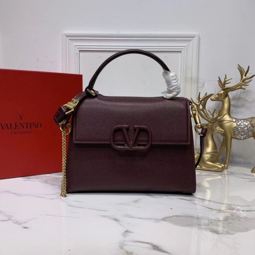 VALENTINO Оригинална кожена чанта V0025 Бордо