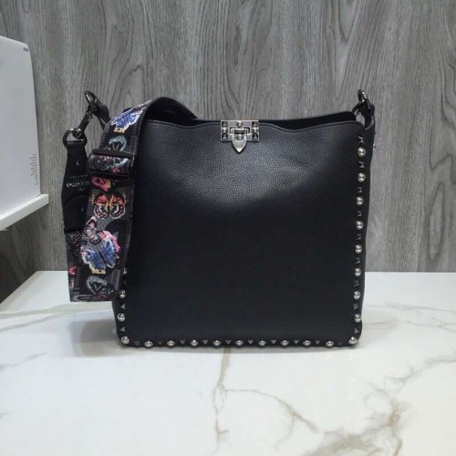 VALENTINO Чанта Rockstud от зърнеста кожа 50031 черна