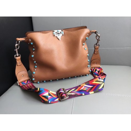 VALENTINO Чанта през рамо Rockstud от естествена кожа 50031-2 кафява
