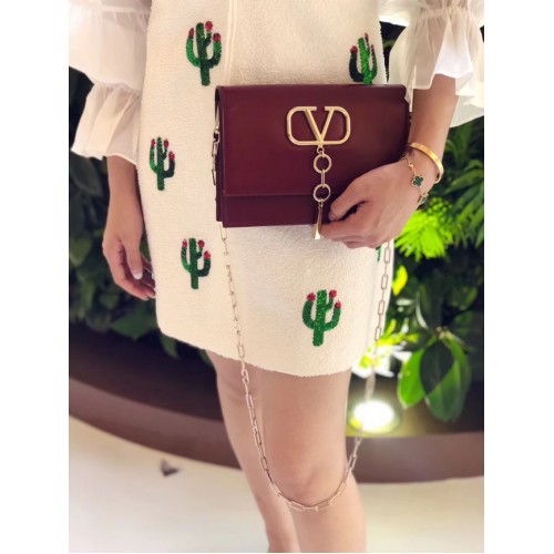 VALENTINO VLOCK Оригинална кожена чанта за рамо 0910 Бордо