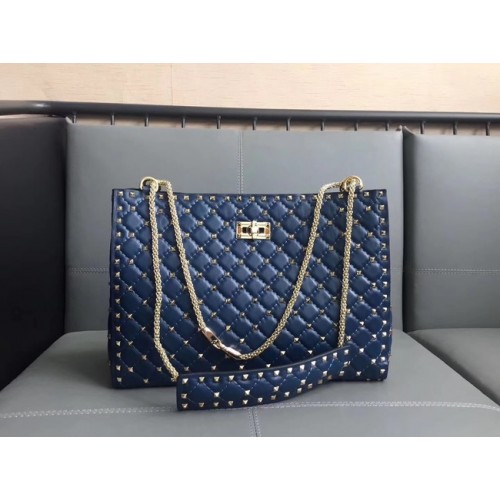 Пазарска чанта Valentino Starry Series, оригинална, от овча кожа, 0346, синя