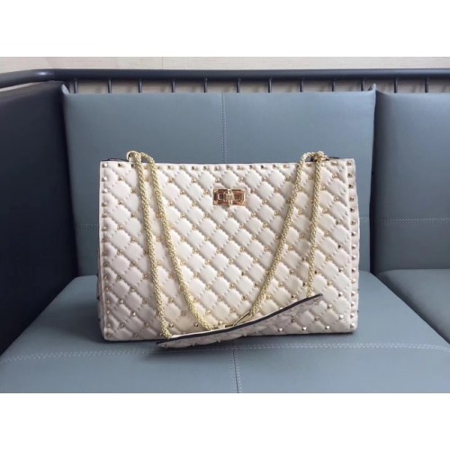 Пазарска чанта Valentino Starry Series, оригинална, от овча кожа, 0346, цвят почти бял