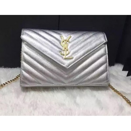 YSL Classic Monogramme Clutch Cannage Pattern YSL0223 Silver