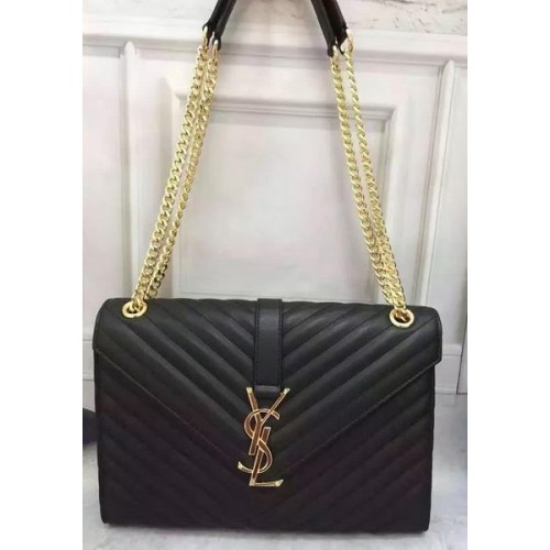 YSL Класическа чанта с монограм и капак от телешка кожа Y26588 Черна
