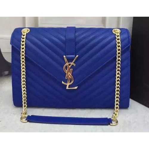 YSL Класическа чанта с монограм от телешка кожа с капак Y26588 син