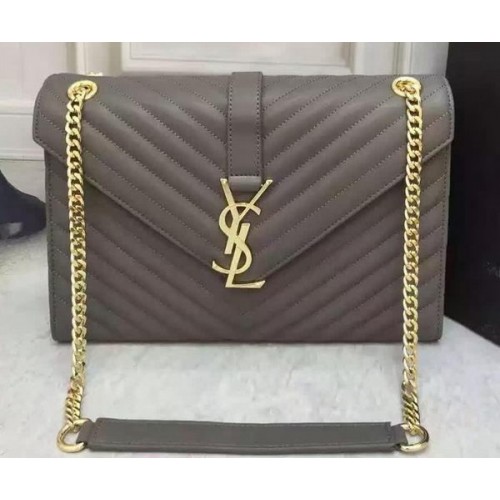 YSL Класическа чанта с монограм от телешка кожа с капак Y26588 сива