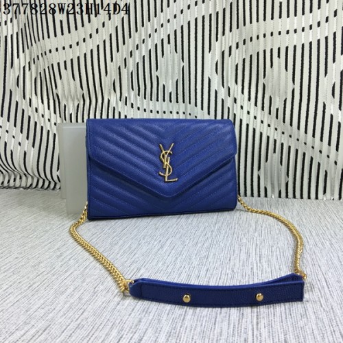 YSL Класическа чанта с монограм и капак в цвят Cannage Y377828L в кралски цвят