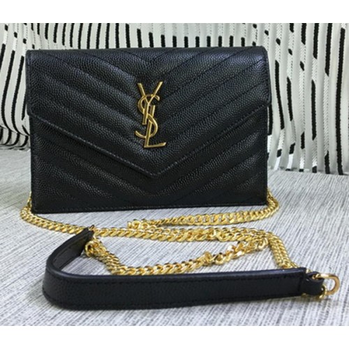 YSL Класическа чанта с монограм и капак Cannage Pattern Y377828S Черна