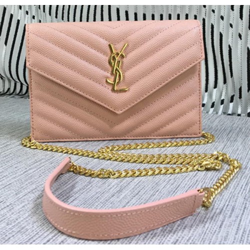 YSL Класическа чанта с монограм и капак, модел Cannage Y377828S, розова