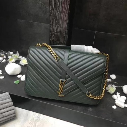 YSL Класическа монограмна зелена кожена чанта с капак Y392738 златиста