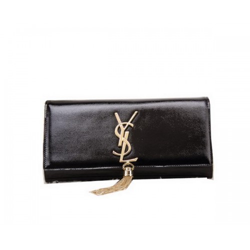 Чанта клъч от лачена кожа с монограм и пискюли YSL Classic Monogramme Y8908 Черна